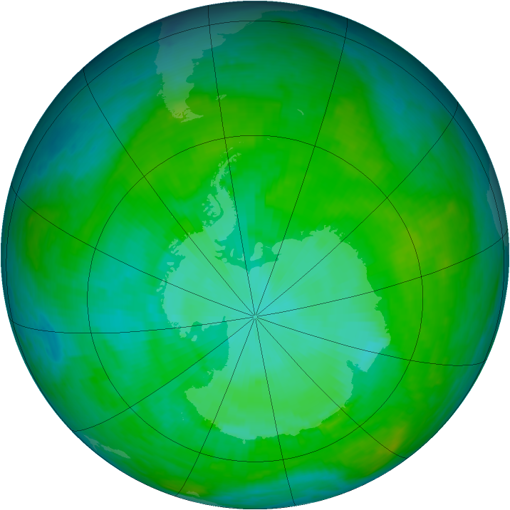 Antarctic ozone map for 09 January 1985